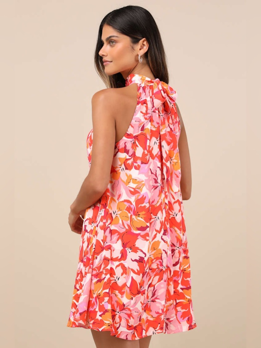 Lulus Tied Back To You Red and Pink Floral Print Mini Shift Dress XL NWT - Picture 2 of 12